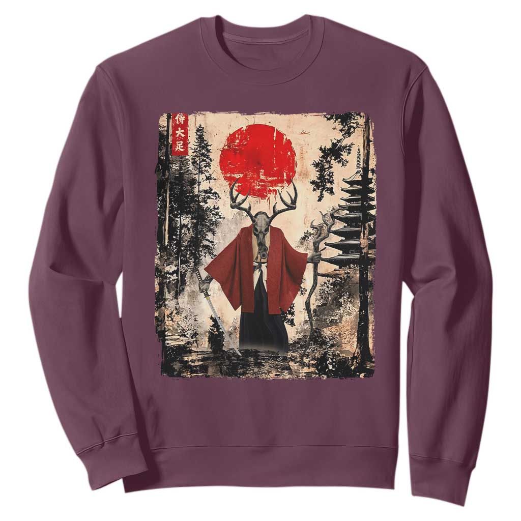 Samurai Wendigo Sweatshirt Japanese Vintage Graphic Ukiyo-e Art Funny Dark Fantasy TS10 Maroon Print Your Wear