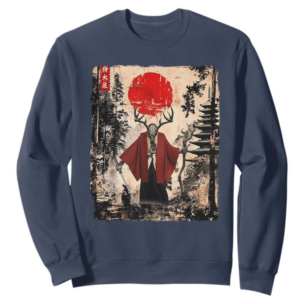 Samurai Wendigo Sweatshirt Japanese Vintage Graphic Ukiyo-e Art Funny Dark Fantasy TS10 Navy Print Your Wear