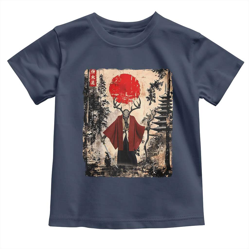 Samurai Wendigo Toddler T Shirt Japanese Vintage Graphic Ukiyo-e Art Funny Dark Fantasy TS10 Navy Print Your Wear