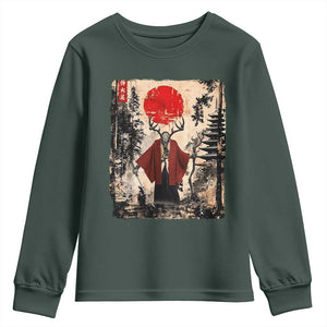 Samurai Wendigo Youth Sweatshirt Japanese Vintage Graphic Ukiyo-e Art Funny Dark Fantasy TS10 Dark Forest Green Print Your Wear