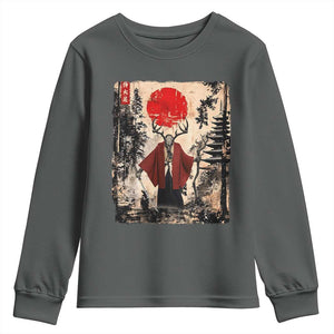 Samurai Wendigo Youth Sweatshirt Japanese Vintage Graphic Ukiyo-e Art Funny Dark Fantasy TS10 Dark Heather Print Your Wear