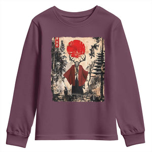 Samurai Wendigo Youth Sweatshirt Japanese Vintage Graphic Ukiyo-e Art Funny Dark Fantasy TS10 Maroon Print Your Wear