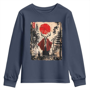 Samurai Wendigo Youth Sweatshirt Japanese Vintage Graphic Ukiyo-e Art Funny Dark Fantasy TS10 Navy Print Your Wear