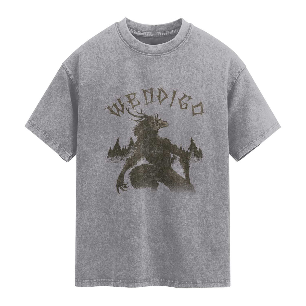 Wendigo Washed Cotton T-Shirt Horror Cryptid Occult Dark Fantasy
