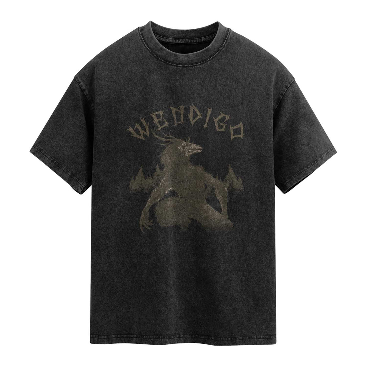Wendigo Washed Cotton T-Shirt Horror Cryptid Occult Dark Fantasy