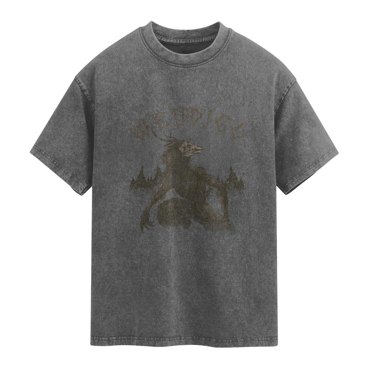 Wendigo Washed Cotton T-Shirt Horror Cryptid Occult Dark Fantasy