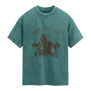 Wendigo Washed Cotton T-Shirt Horror Cryptid Occult Dark Fantasy
