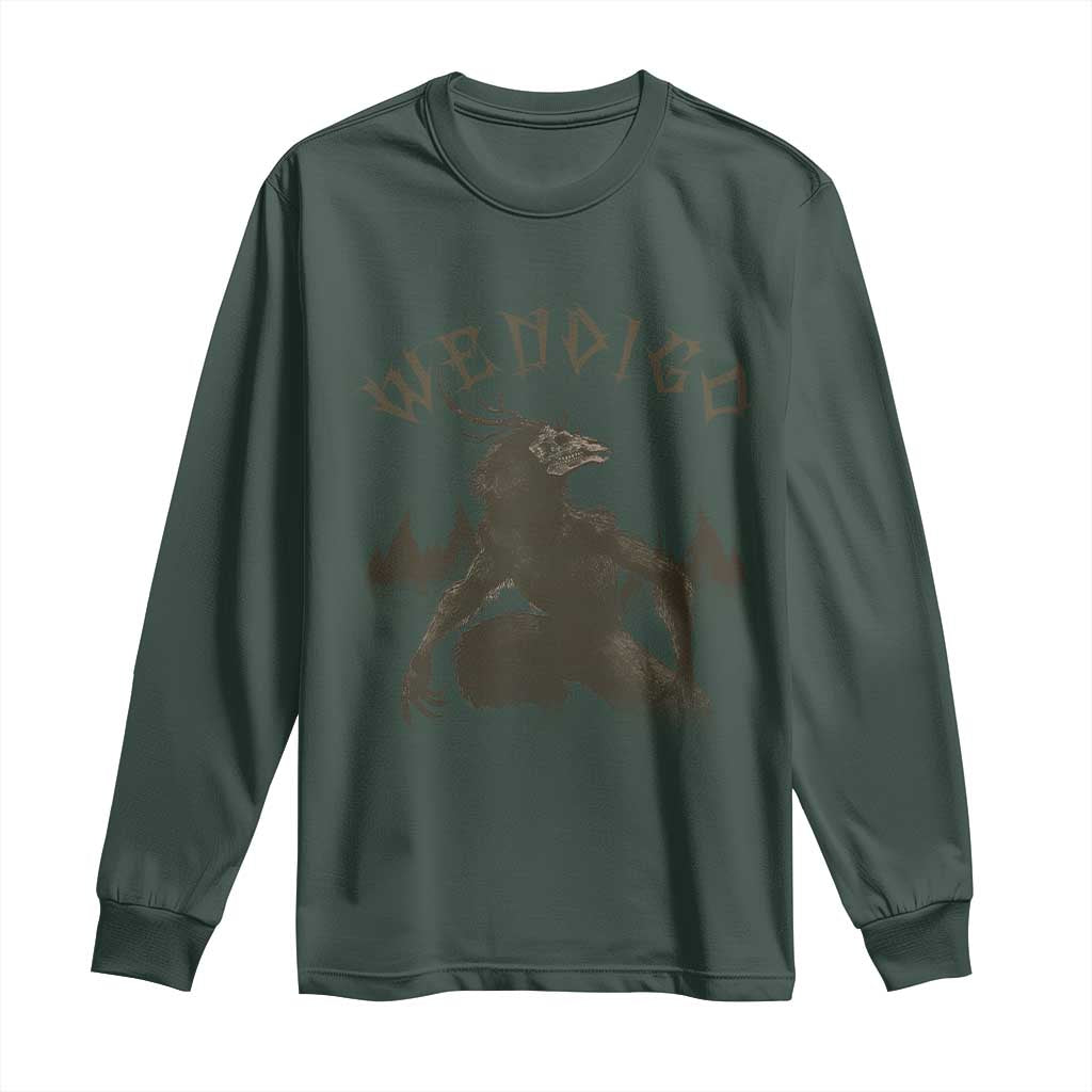 Wendigo Long Sleeve Shirt Horror Cryptid Occult Dark Fantasy TS10 Dark Forest Green Print Your Wear