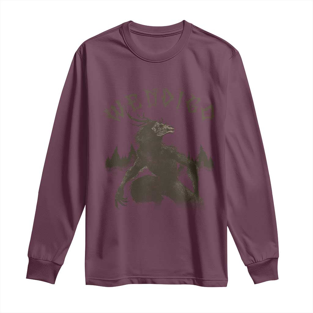 Wendigo Long Sleeve Shirt Horror Cryptid Occult Dark Fantasy TS10 Maroon Print Your Wear