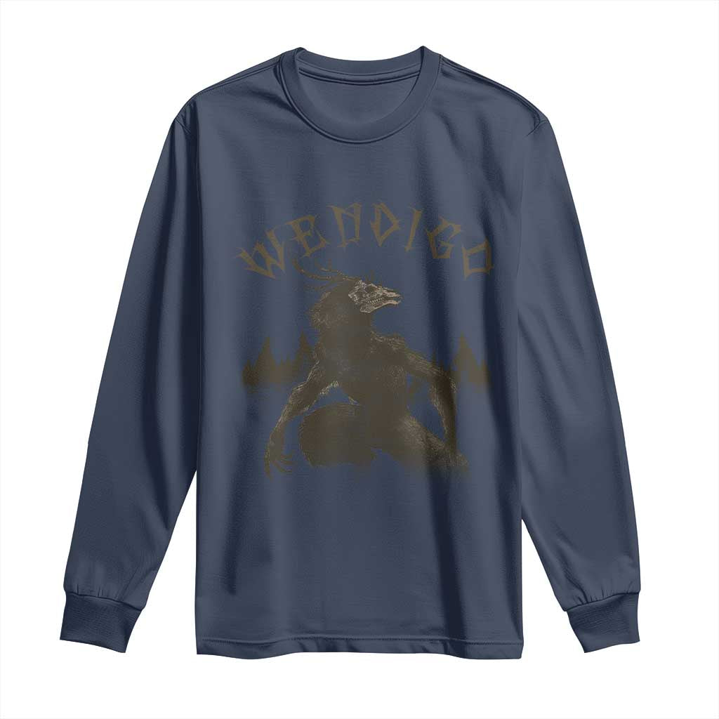 Wendigo Long Sleeve Shirt Horror Cryptid Occult Dark Fantasy TS10 Navy Print Your Wear