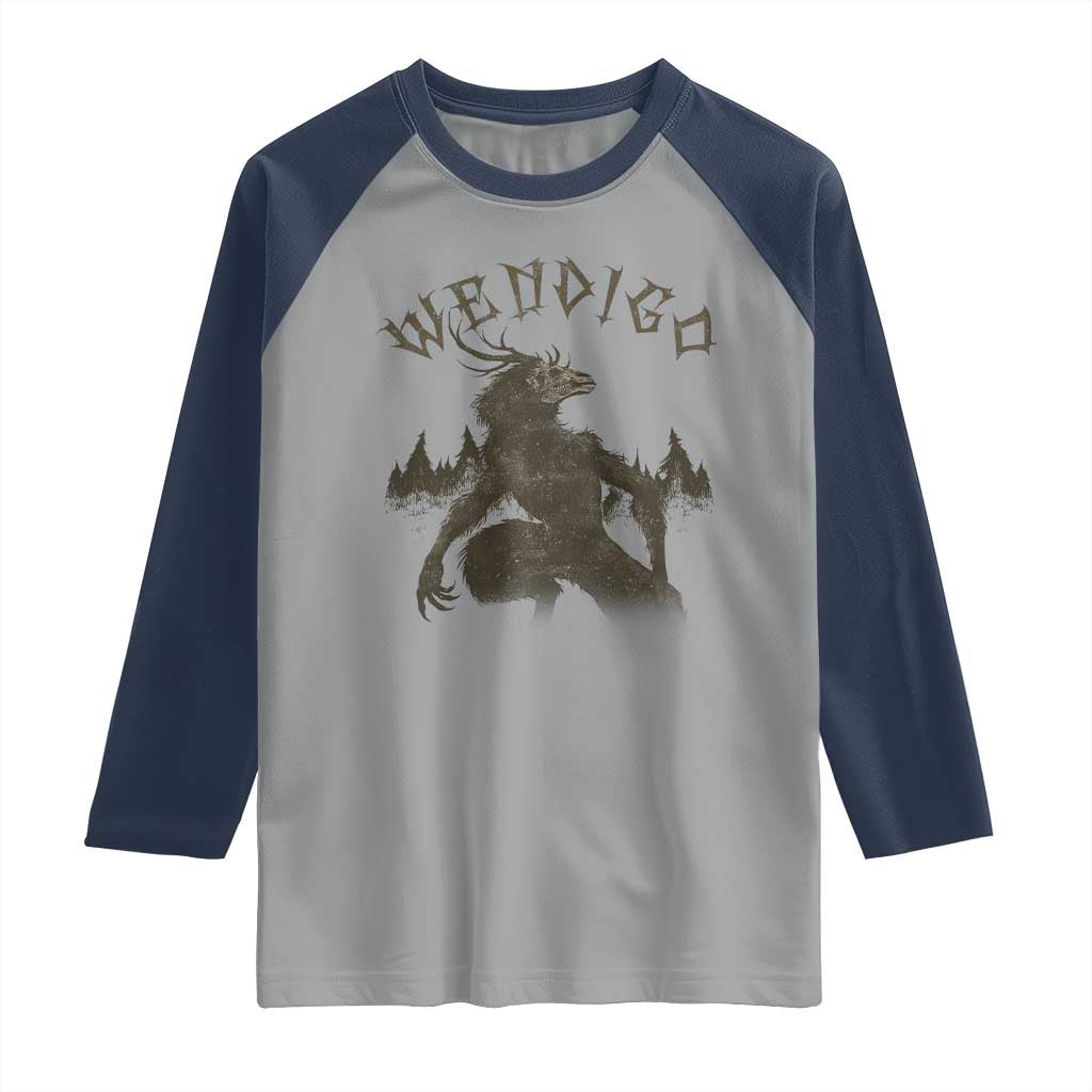 Wendigo Raglan Shirt Horror Cryptid Occult Dark Fantasy TS10 Sport Gray Navy Print Your Wear