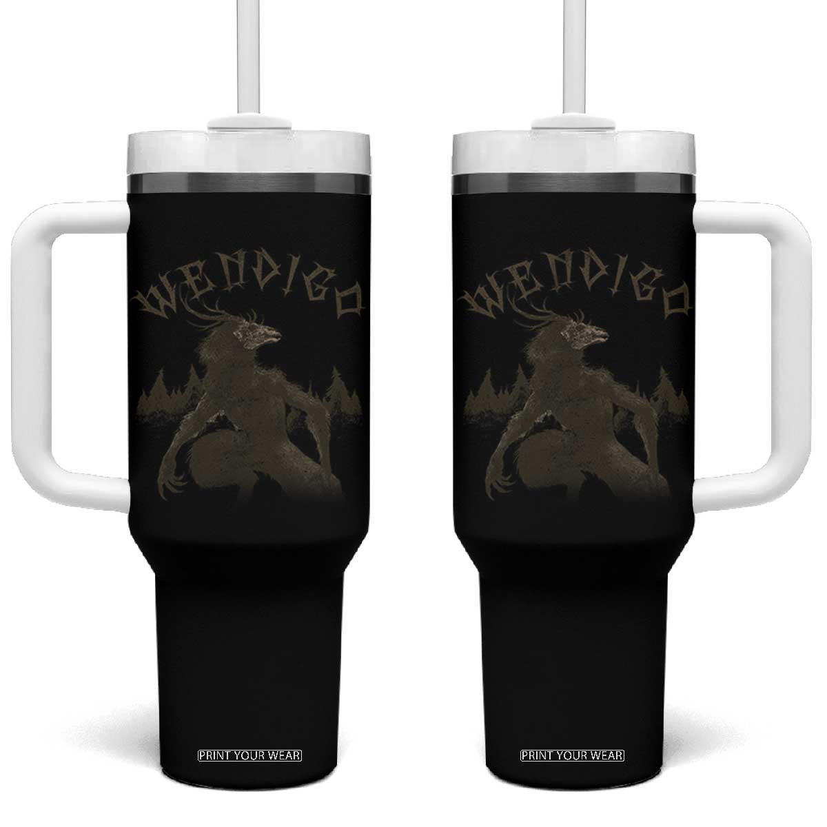 Wendigo Tumbler With Handle Horror Cryptid Occult Dark Fantasy TS10 One Size: 40 oz Black Print Your Wear