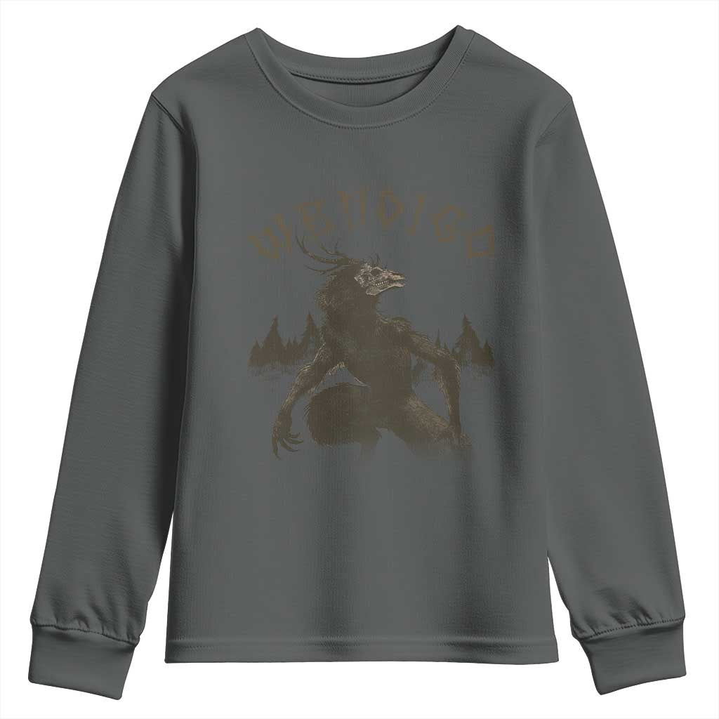 Wendigo Youth Sweatshirt Horror Cryptid Occult Dark Fantasy TS10 Dark Heather Print Your Wear