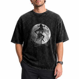 Wendigo Washed Cotton T-Shirt Cryptid Horror Moon Mythical Creature Halloween