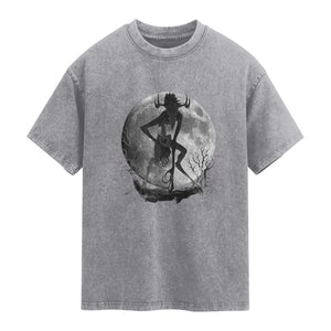 Wendigo Washed Cotton T-Shirt Cryptid Horror Moon Mythical Creature Halloween