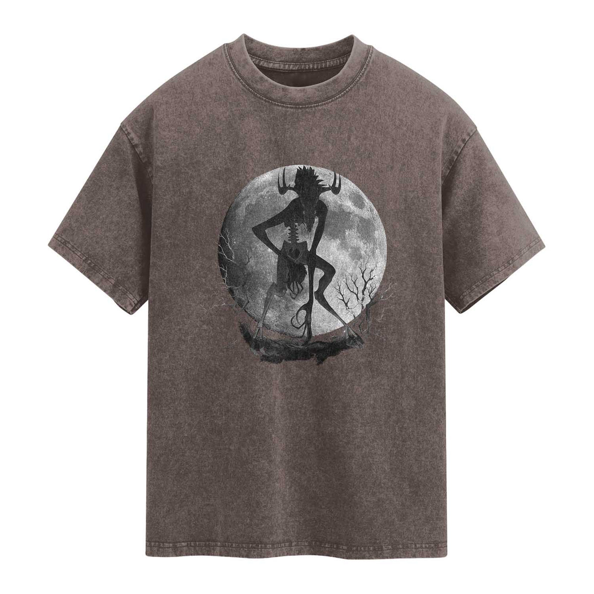 Wendigo Washed Cotton T-Shirt Cryptid Horror Moon Mythical Creature Halloween