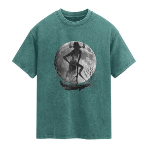 Wendigo Washed Cotton T-Shirt Cryptid Horror Moon Mythical Creature Halloween
