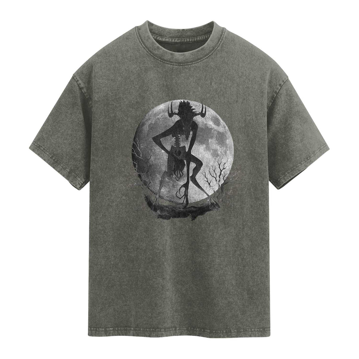 Wendigo Washed Cotton T-Shirt Cryptid Horror Moon Mythical Creature Halloween