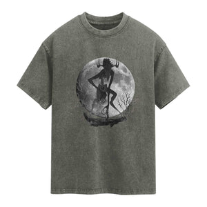 Wendigo Washed Cotton T-Shirt Cryptid Horror Moon Mythical Creature Halloween