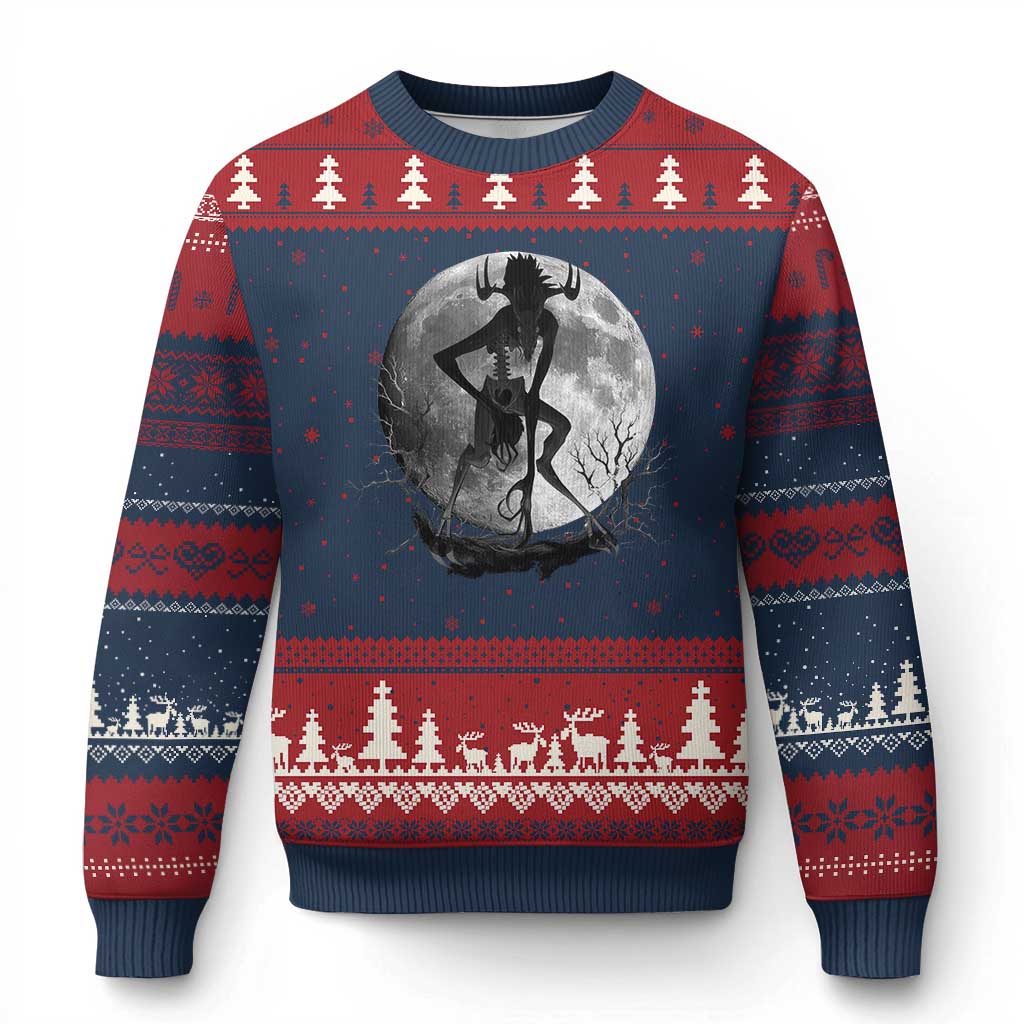 Wendigo Ugly Christmas Sweater Cryptid Horror Moon Mythical Creature Halloween TS10 Navy Red Print Your Wear