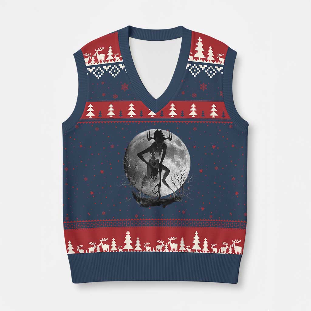 Wendigo V-Neck Knit Sweater Vest Cryptid Horror Moon Mythical Creature Halloween TS10 Navy Red Print Your Wear