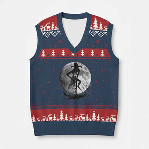 Wendigo V-Neck Knit Sweater Vest Cryptid Horror Moon Mythical Creature Halloween TS10 Navy Red Print Your Wear