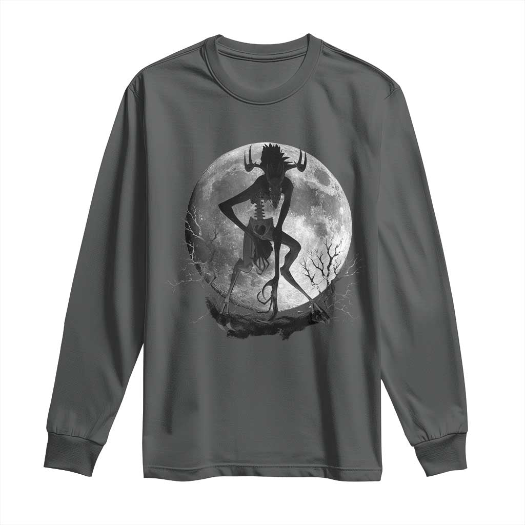 Wendigo Long Sleeve Shirt Cryptid Horror Moon Mythical Creature Halloween TS10 Dark Heather Print Your Wear
