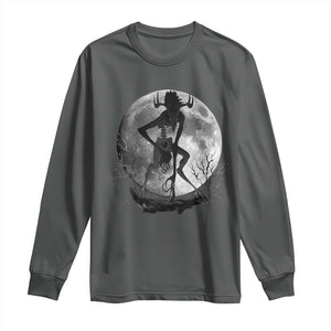 Wendigo Long Sleeve Shirt Cryptid Horror Moon Mythical Creature Halloween TS10 Dark Heather Print Your Wear