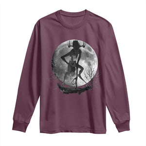 Wendigo Long Sleeve Shirt Cryptid Horror Moon Mythical Creature Halloween TS10 Maroon Print Your Wear