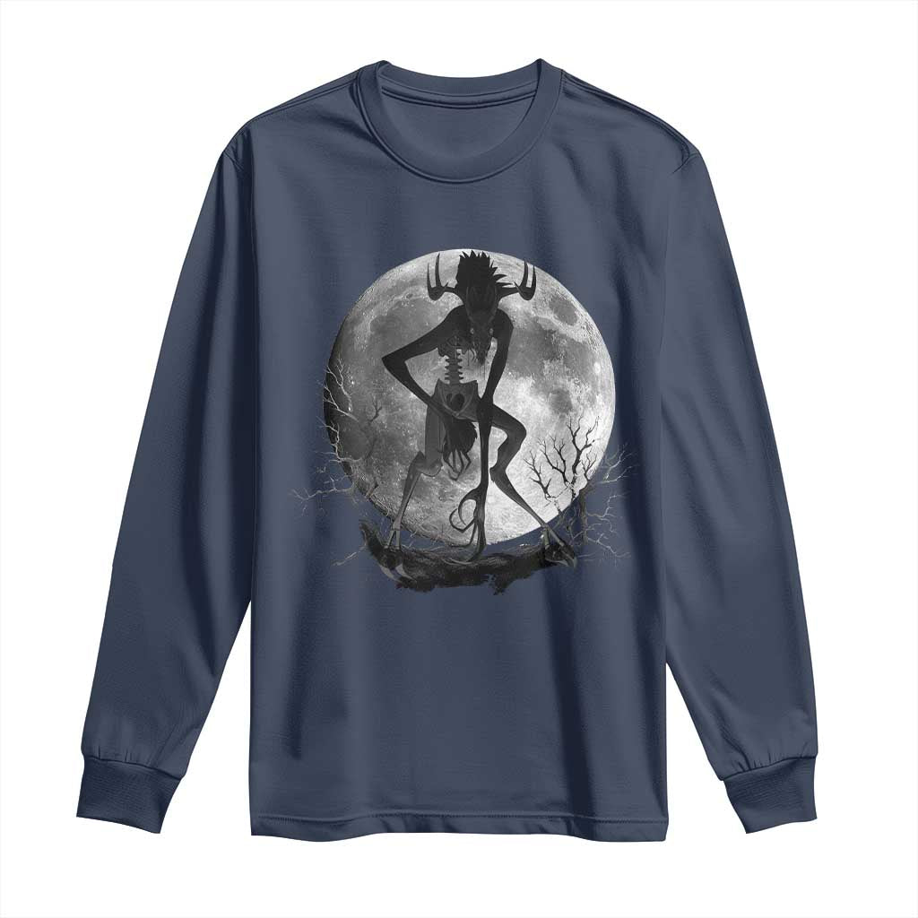 Wendigo Long Sleeve Shirt Cryptid Horror Moon Mythical Creature Halloween TS10 Navy Print Your Wear