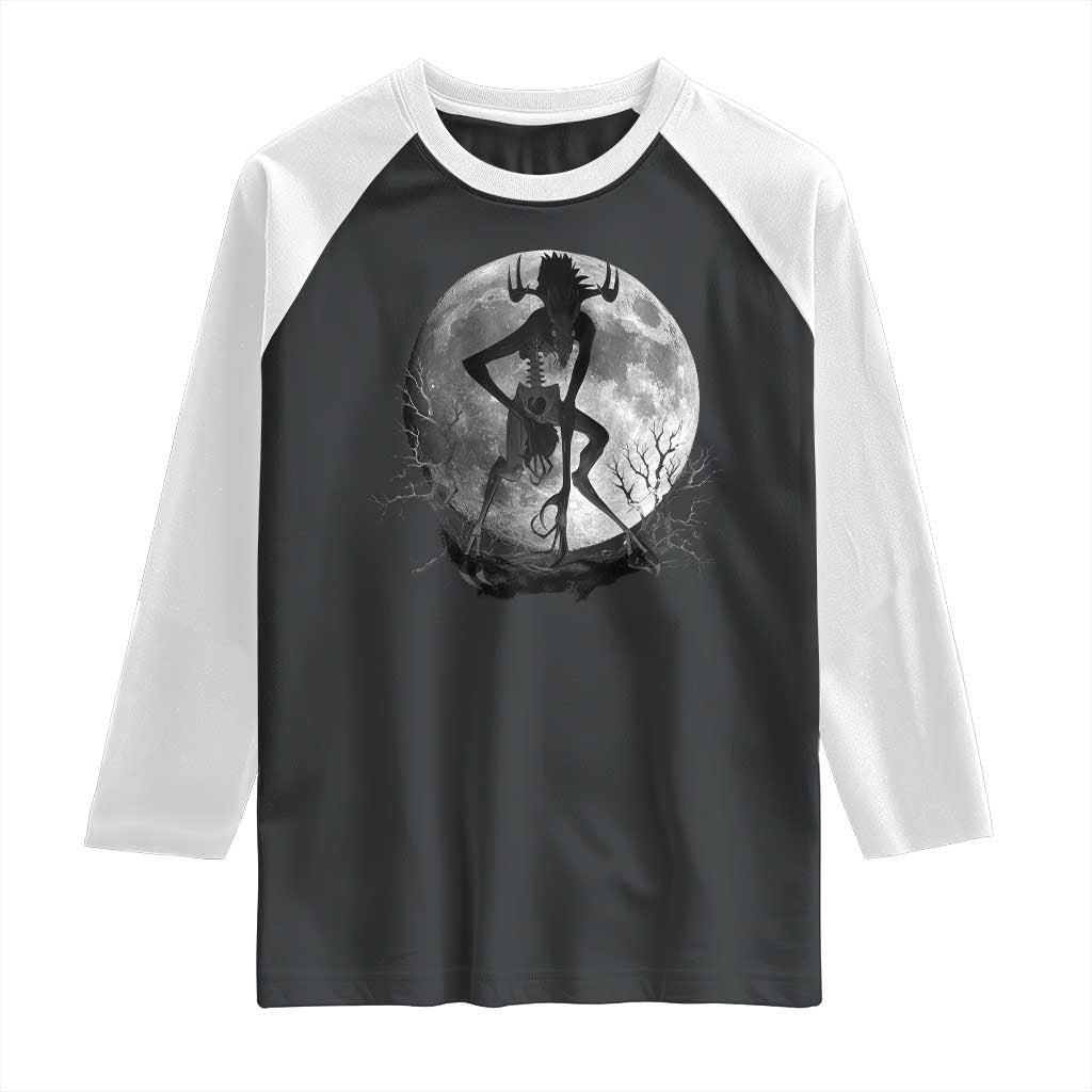 Wendigo Raglan Shirt Cryptid Horror Moon Mythical Creature Halloween TS10 Black White Print Your Wear