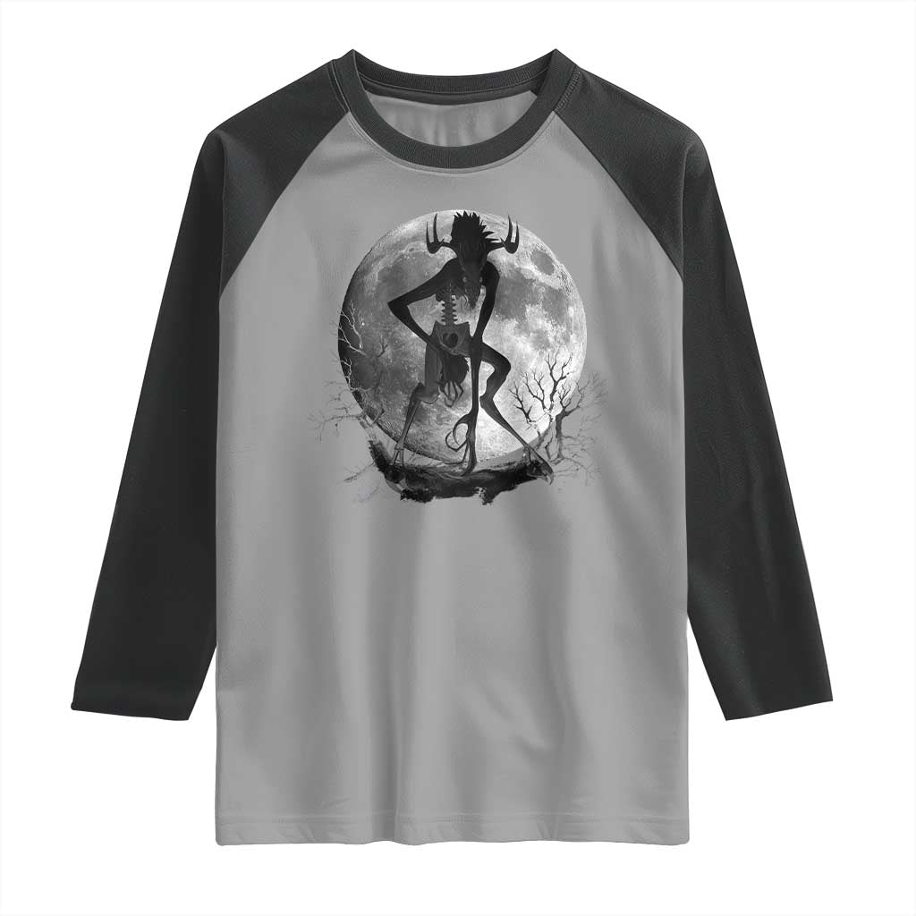 Wendigo Raglan Shirt Cryptid Horror Moon Mythical Creature Halloween TS10 Sport Gray Black Print Your Wear