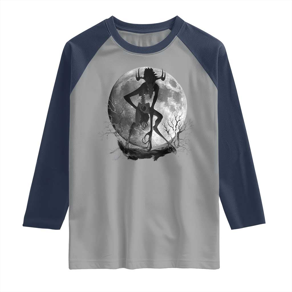 Wendigo Raglan Shirt Cryptid Horror Moon Mythical Creature Halloween TS10 Sport Gray Navy Print Your Wear