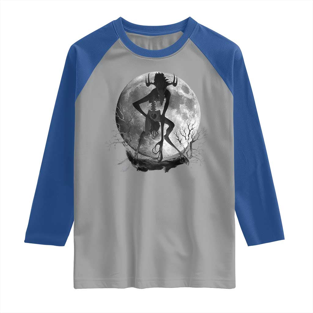 Wendigo Raglan Shirt Cryptid Horror Moon Mythical Creature Halloween TS10 Sport Gray Royal Print Your Wear
