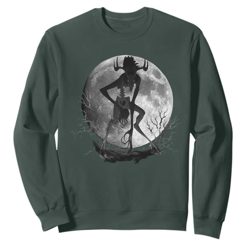 Wendigo Sweatshirt Cryptid Horror Moon Mythical Creature Halloween TS10 Dark Forest Green Print Your Wear