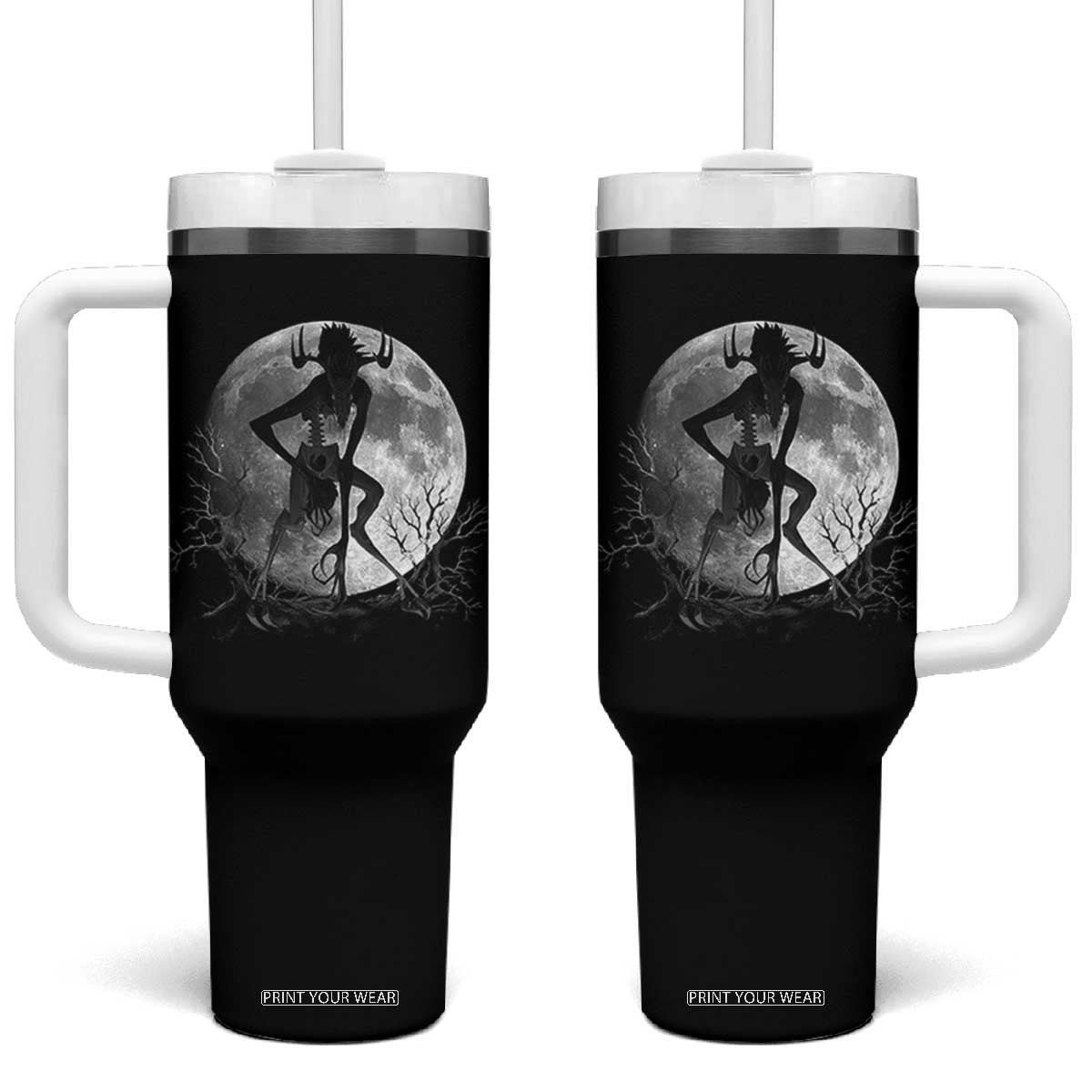 Wendigo Tumbler With Handle Cryptid Horror Moon Mythical Creature Halloween TS10 One Size: 40 oz Black Print Your Wear