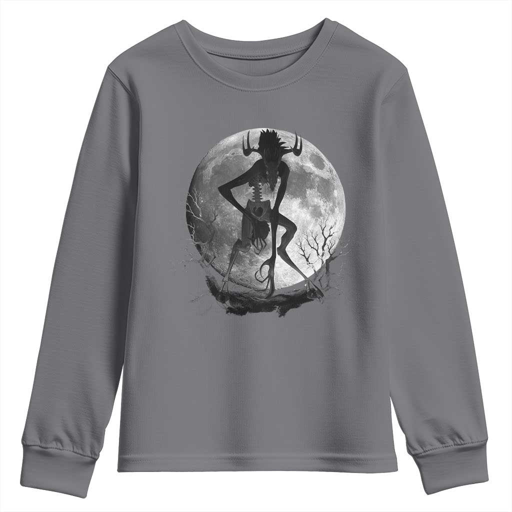 Wendigo Youth Sweatshirt Cryptid Horror Moon Mythical Creature Halloween TS10 Charcoal Print Your Wear