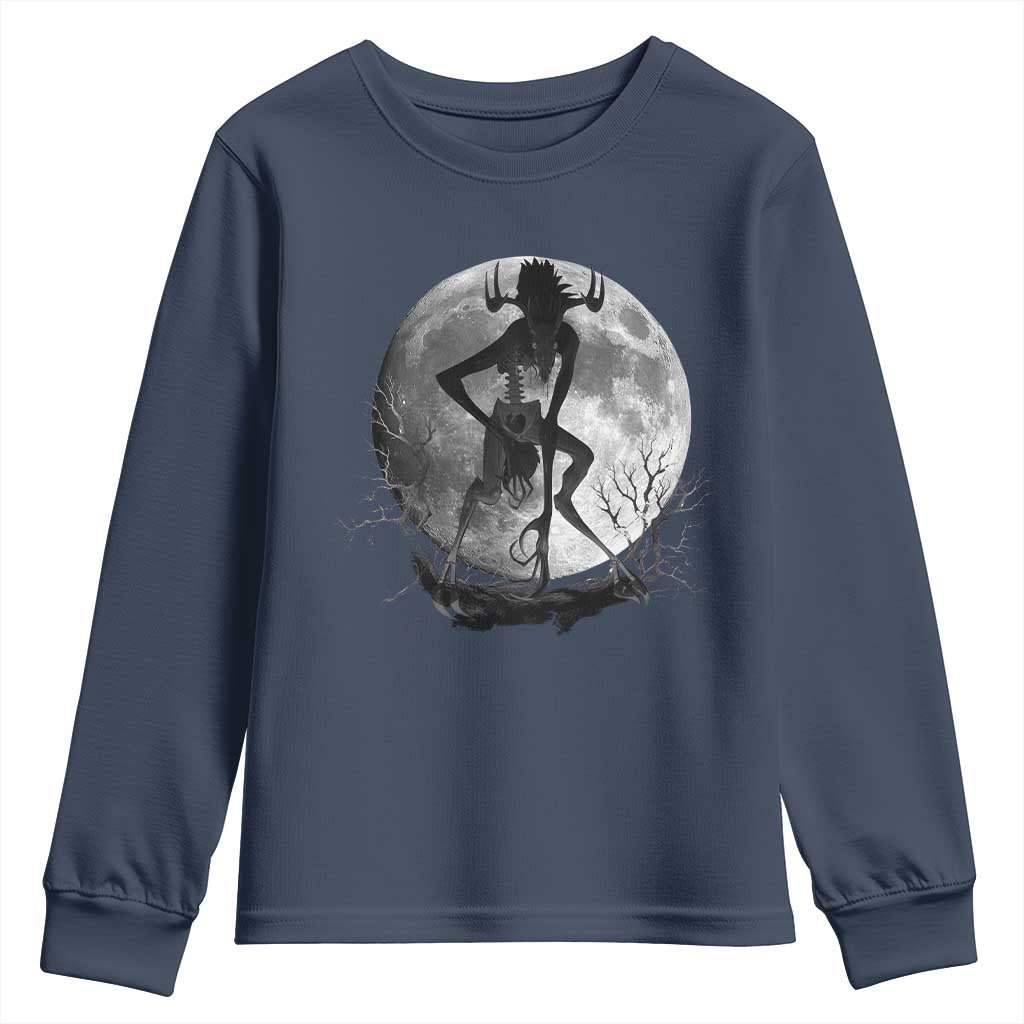 Wendigo Youth Sweatshirt Cryptid Horror Moon Mythical Creature Halloween TS10 Navy Print Your Wear