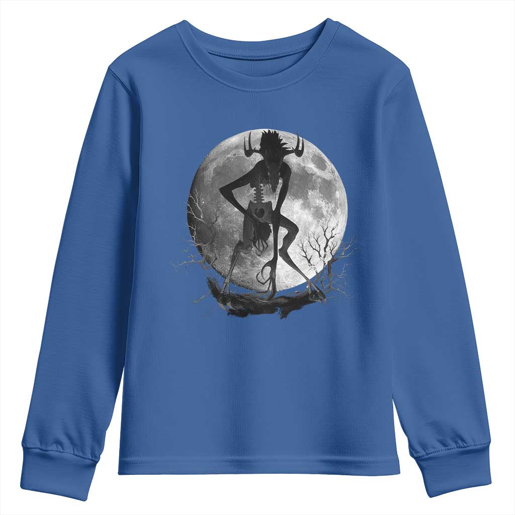 Wendigo Youth Sweatshirt Cryptid Horror Moon Mythical Creature Halloween TS10 Royal Blue Print Your Wear