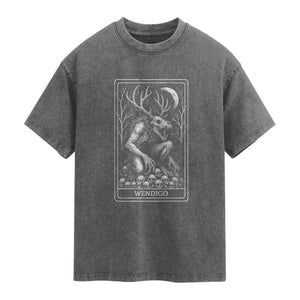Wendigo Washed Cotton T-Shirt Tarot Card Horror Cryptid Occult Dark Fantasy