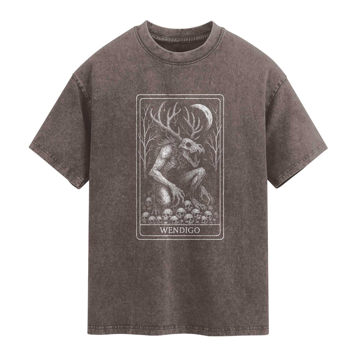 Wendigo Washed Cotton T-Shirt Tarot Card Horror Cryptid Occult Dark Fantasy