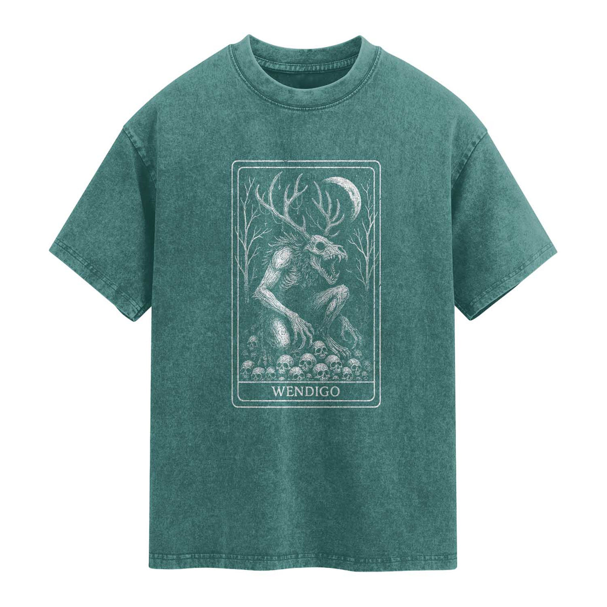 Wendigo Washed Cotton T-Shirt Tarot Card Horror Cryptid Occult Dark Fantasy