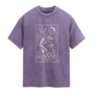 Wendigo Washed Cotton T-Shirt Tarot Card Horror Cryptid Occult Dark Fantasy