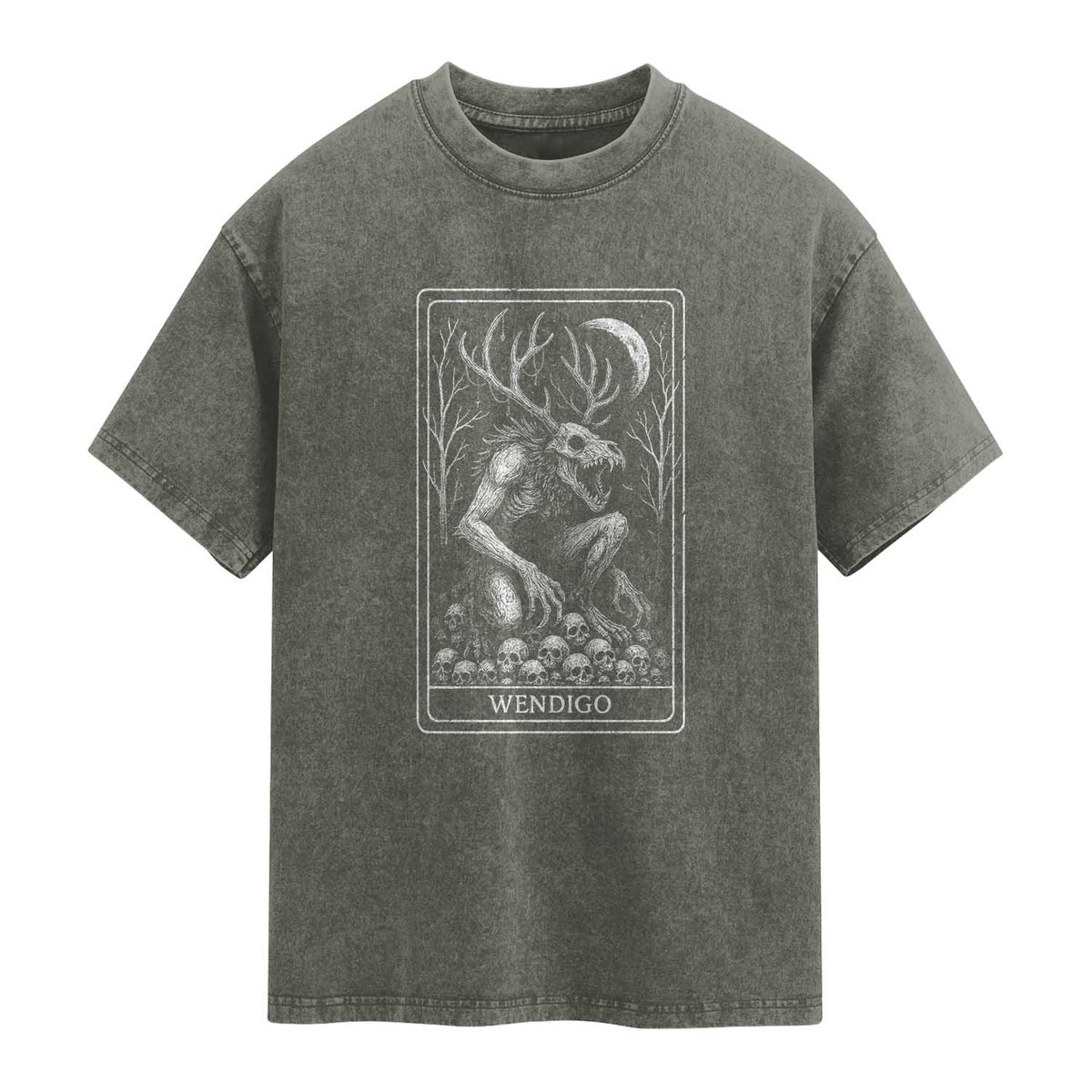 Wendigo Washed Cotton T-Shirt Tarot Card Horror Cryptid Occult Dark Fantasy