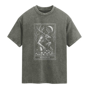 Wendigo Washed Cotton T-Shirt Tarot Card Horror Cryptid Occult Dark Fantasy