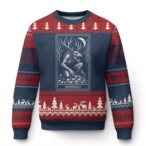 Wendigo Ugly Christmas Sweater Tarot Card Horror Cryptid Occult Dark Fantasy TS10 Navy Red Print Your Wear