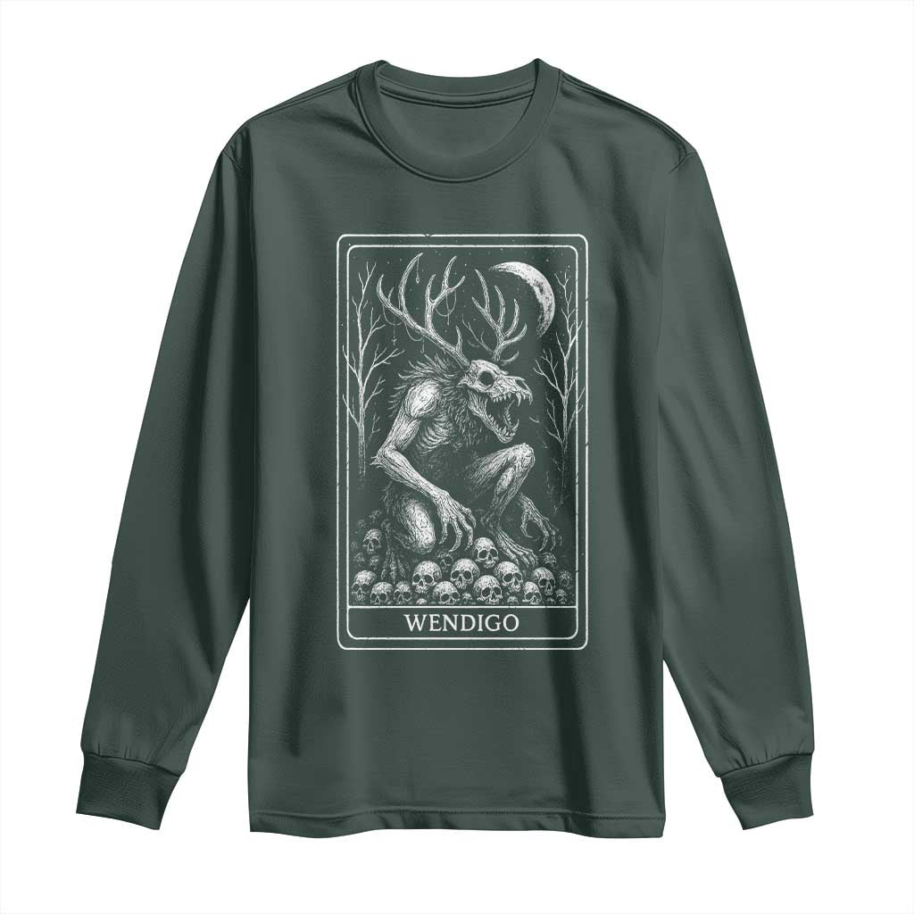 Wendigo Long Sleeve Shirt Tarot Card Horror Cryptid Occult Dark Fantasy TS10 Dark Forest Green Print Your Wear