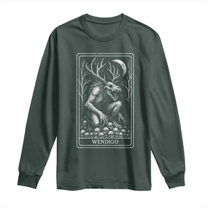 Wendigo Long Sleeve Shirt Tarot Card Horror Cryptid Occult Dark Fantasy TS10 Dark Forest Green Print Your Wear