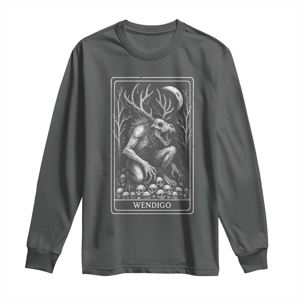 Wendigo Long Sleeve Shirt Tarot Card Horror Cryptid Occult Dark Fantasy TS10 Dark Heather Print Your Wear