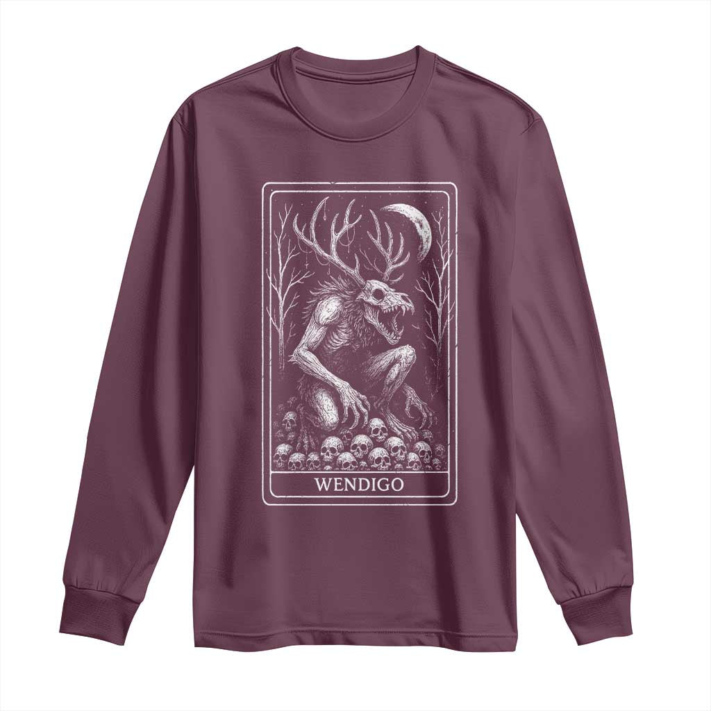 Wendigo Long Sleeve Shirt Tarot Card Horror Cryptid Occult Dark Fantasy TS10 Maroon Print Your Wear